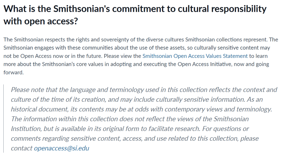 screen shot from Smithsonian's Open Access FAQ webpage