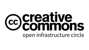 A black and white Creative Commons icon and logo above